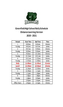 Schedule for GHS Rally